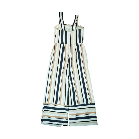ASOS Navy, Brown, Beige & White Stripe Pinny Jumpsuit In Stripe‎ Size 4 - Picture 2 of 12